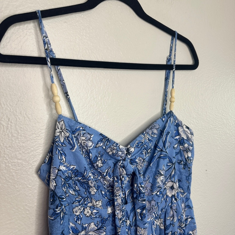 House of Harlow 1960 Blue Floral Linen Blend Tiered Maxi Dress Size Medium - Picture 4 of 8